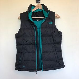 charcoal & teal north face puffy vest